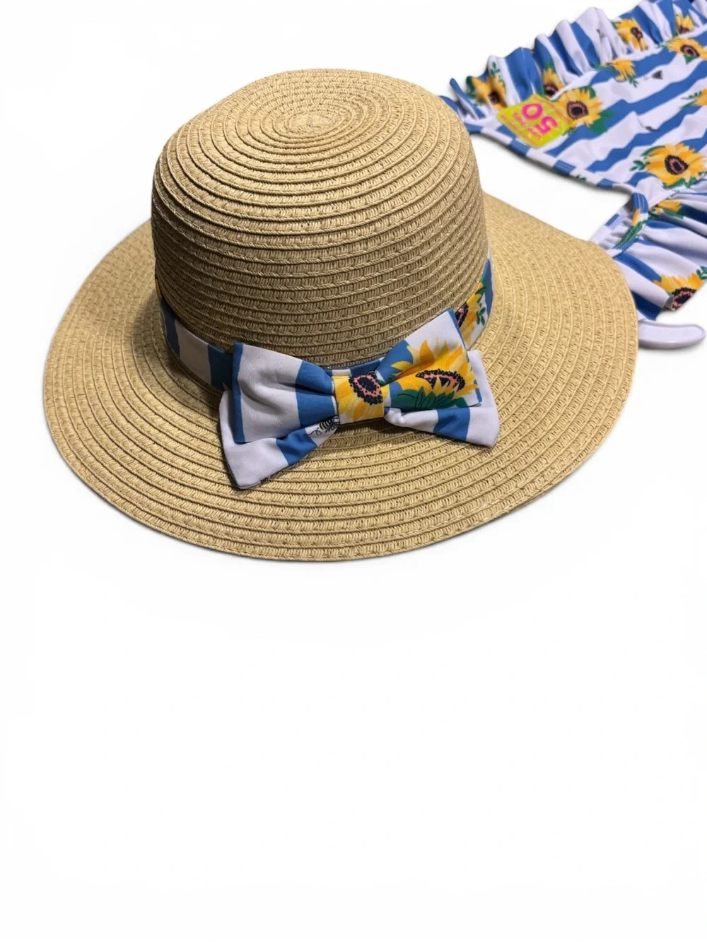 Tommy Bahama Kids Sunflower Stripe Ruffle One-Piece Swimsuit & Matching Hat NWT